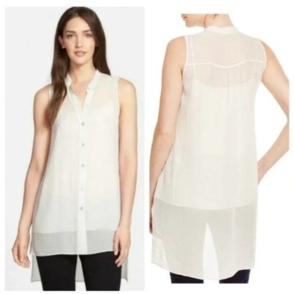 Eileen Fisher Silk Mandarin Collar Button Down Tunic - Picture 1 of 16